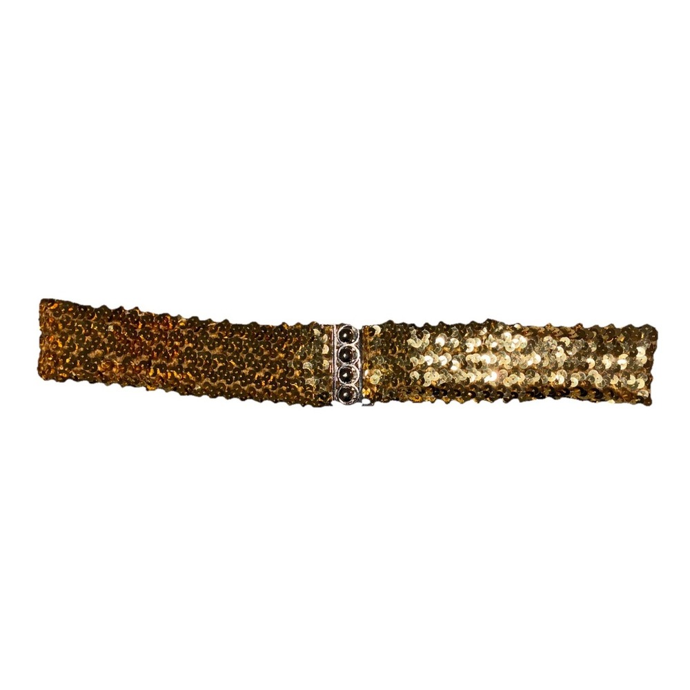 Vintage Belt Women's XXL Gold Sequins Stretch Silver Buckle Boho Disco Glam